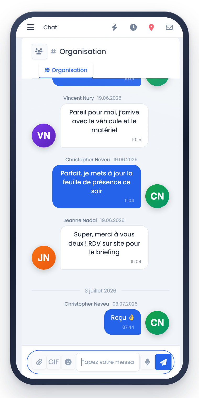 Application mobile eBrigade — messagerie