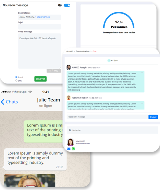 différents outils de communication de l'application eBrigade