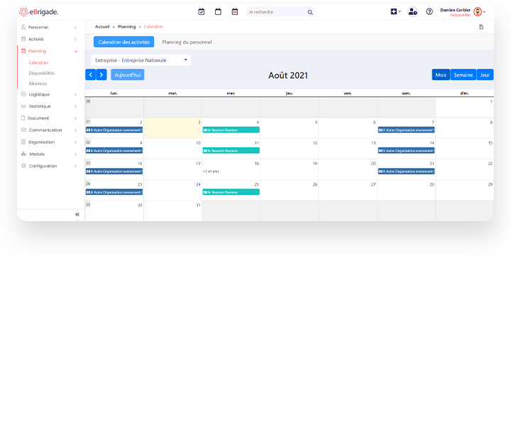 planning du l'application pour réserve communale