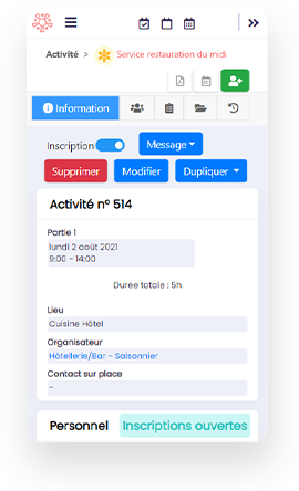 fiche d'une activité du logiciel réserve communale dans sa version mobile