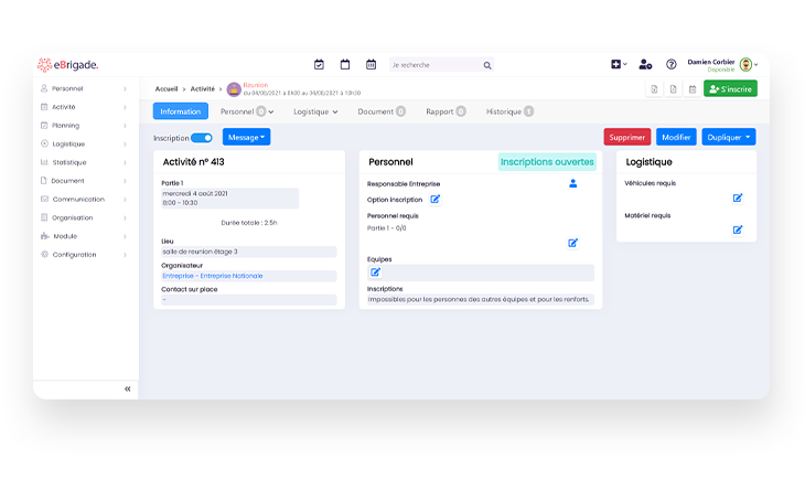 eBrigade notifie les adhérents des différents évènements